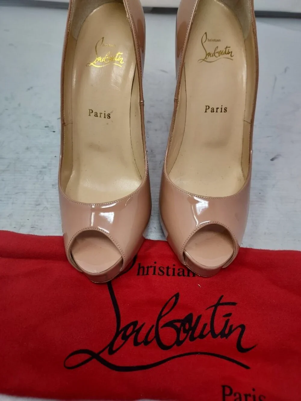 Christian Louboutin Very Prive Patent Nude Peep Toe Pump
